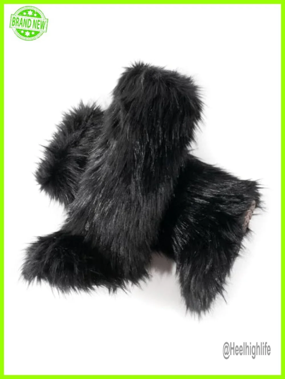 Faux Fur Knee-High Winter Boots Furry Fluffy Round Toe Suede Comfy Plush Warm